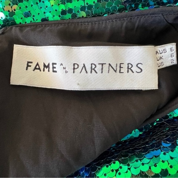 Fame and Partners Green Black Sequin 100% Silk Maxi Dress 2 - Picture 3 of 5